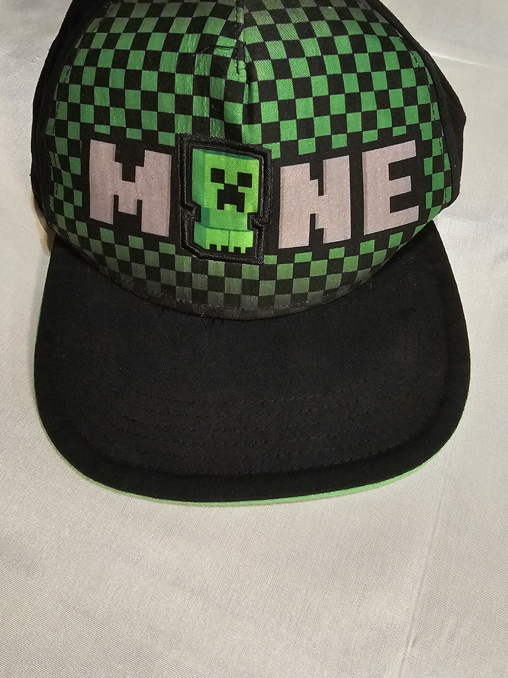 Minecraft Creeper Checkerboard Snapback Hat - Green & Black Youth Size